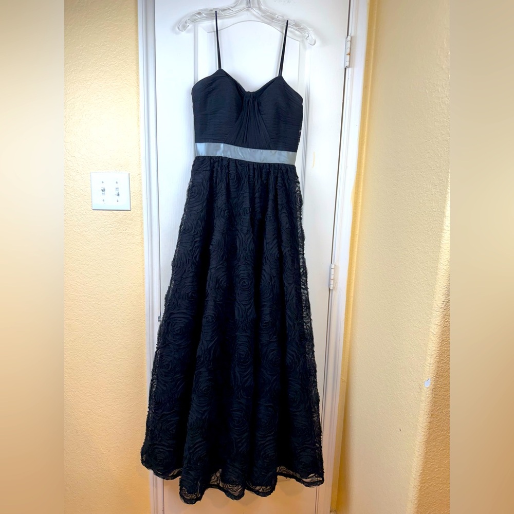 Adrianna Papell 'Rosette' Black Floral Applique Formal Gown Size